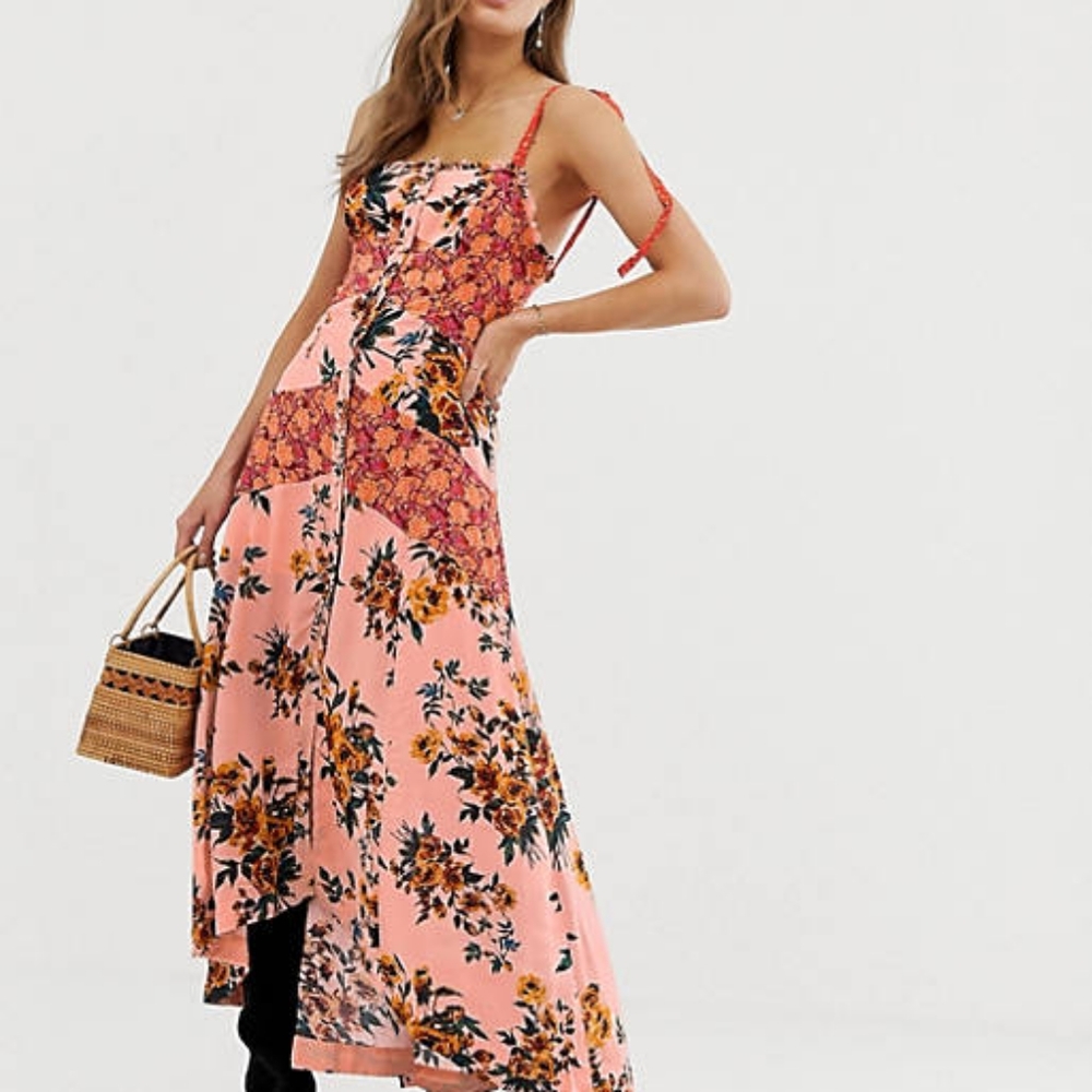 Free People Blush Pink Floral Patchwork Maxi Dress